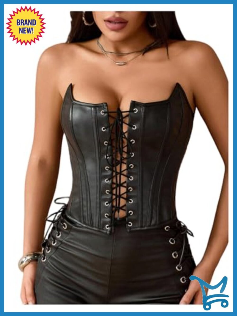 PU Leather Corset Lace Up Strapless Bustier Tube Top Sleeveless Backless